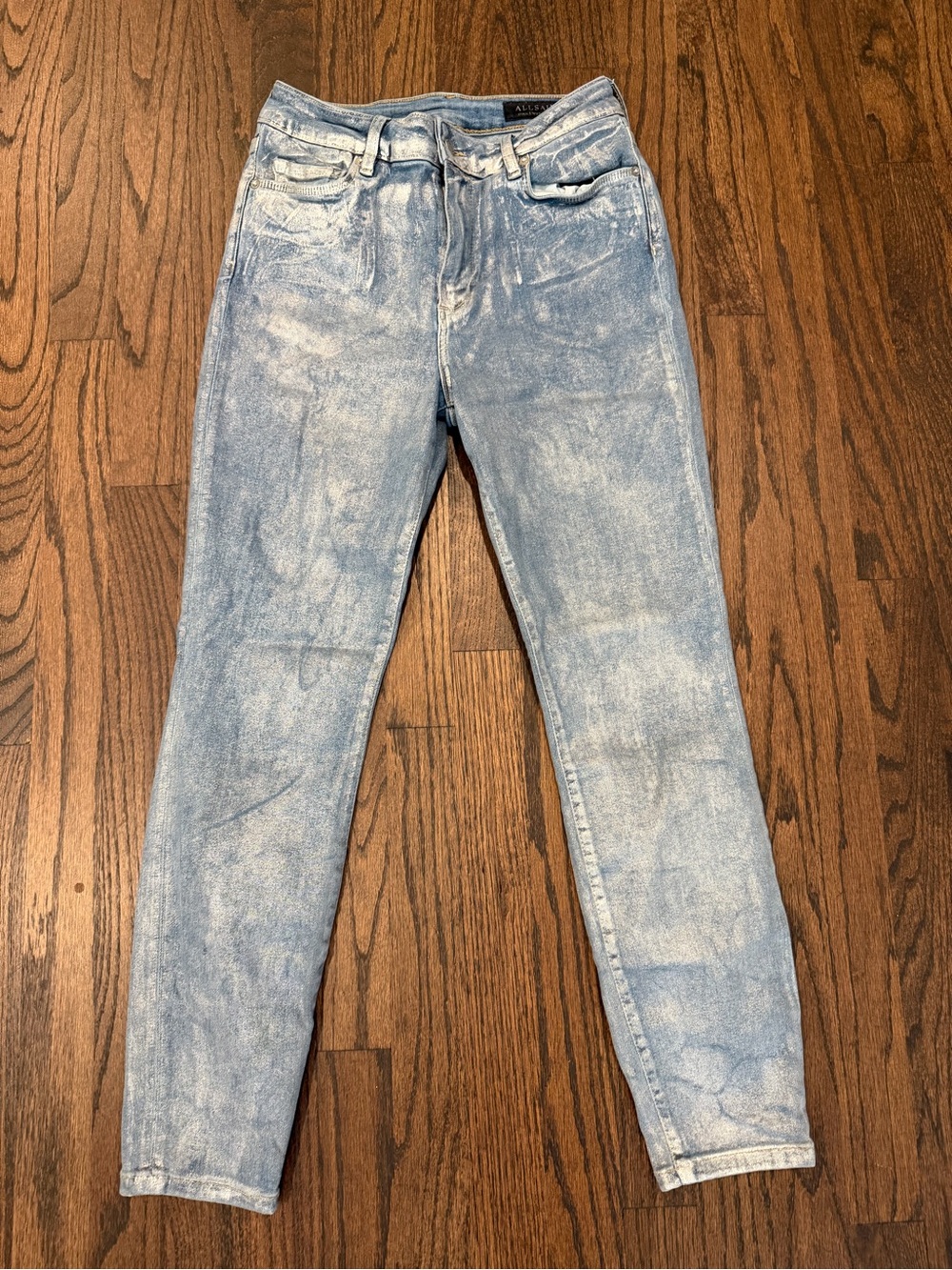 All Saints Light Blue Metallic Wash Skinny Jeans
